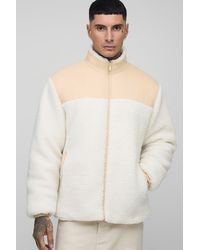 Boohoo - Tall Oversized Borg Zip Through Nylon Panel Funnel Neck Jacket - Lyst