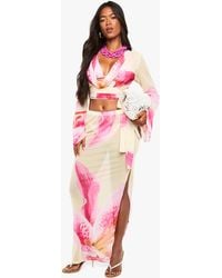 Boohoo - Floral Split Leg Maxi Beach Skirt - Lyst