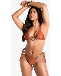 Boohoo - Abstract Trim Triangle Bikini Top & Tie Side Bikini Bottoms Set - Lyst