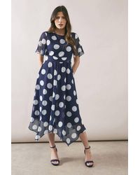 Wallis - Spot Twist Front Chiffon Midi Dress - Lyst