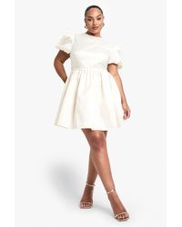 Boohoo - Plus Taffeta Bow Back Puff Sleeve Skater Dress - Lyst
