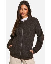 Boohoo - Oversized Zip Through Knitted Bomber Jacket - Lyst