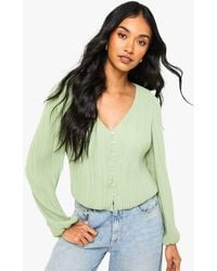 Boohoo - Plisse Button Through Blouse - Lyst
