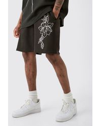 BoohooMAN - Tall Loose Fit Line Drawing Jersey Shorts - Lyst