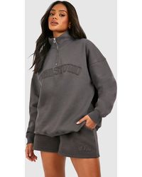 Boohoo - Dsgn Studio Self Fabric Applique Half Zip Sweatshirt - Lyst