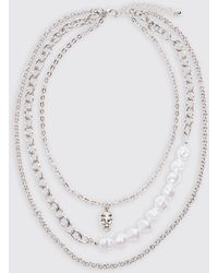 BoohooMAN - Skull Multi Layer Chain Necklace In Silver - Lyst