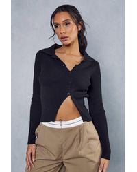 MissPap - Rib Knit Asymmetric Button Down Top - Lyst
