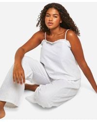Boohoo - Plus Cotton Poplin Strappy Pinstripe Cami And Trouser Pyjama Set - Lyst
