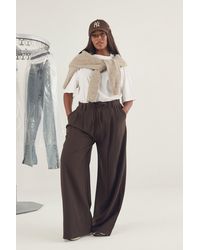 Boohoo - Plus Pinstripe Wide Leg Drawstring Pants - Lyst