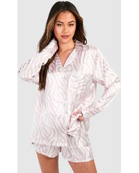 Boohoo - Oversized Tonal Zebra Print Satin Short Pyjama Set - Lyst
