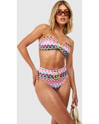 Boohoo - Zig Zag Knit O-Ring Bandeau Bikini Top - Lyst