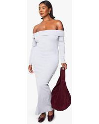 Boohoo - Plus Basic Rib Bardot Maxi Dress - Lyst