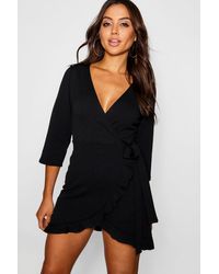 satin frill skirt wrap skater dress