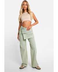 Boohoo - Denim Tie Waist Mini Skirt Overlay 2 In 1 Jeans - Lyst