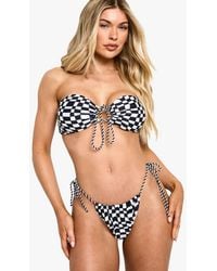 Boohoo - Flannelerboard Rope Strap Halterneck Bikini Top & Tanga Tie Side Bikini Bottoms Set - Lyst