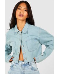Boohoo - Bleach Wash Raw Hem Cropped Denim Shirt - Lyst