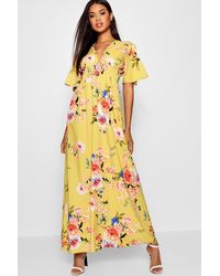 shirred waist scarf print maxi dress