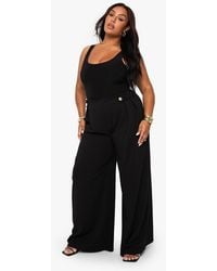 Boohoo - Plus Elasticated Waist Trim Wide Leg Tailored Trouser - Lyst