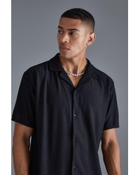 BoohooMAN - Short Sleeve Ribbed Revere Oversized Shirt - Lyst