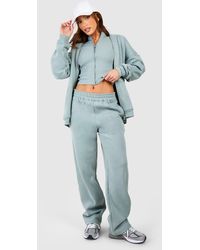 Boohoo - Tall Ribbed Zip Crop Top 3 Piece Hooded Tracksuit - Lyst