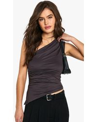 Boohoo - Super Soft One Shoulder Ruched Side Top - Lyst