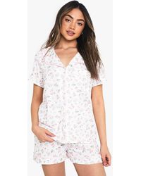 Boohoo - Floral Print Piping Detail Short Sleeved Shirt & Shorts Pyjama Set - Lyst