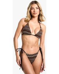 Boohoo - Knitted Zig Zag Tie Side Bikini Bottoms - Lyst