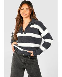Boohoo - Half Zip Funnel Neck Stripe Sweater - Lyst