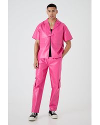 BoohooMAN - Short Sleeve Boxy Revere Button Pu Shirt & Trouser Set - Lyst