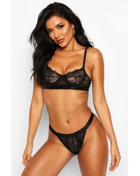 Boohoo Womens Spot Mesh & Lace Bralet & Thong Set - Black
