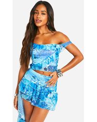 Boohoo - Mesh Printed Frill Hem Mini Skirt - Lyst