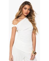 Boohoo - Textured Off Shoulder Ruched Top - Lyst