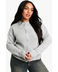 Boohoo - Plus Crew Neck Button Front Cardigan - Lyst