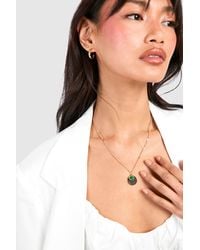 Boohoo - Green Stone Hoops And Necklace Set - Lyst