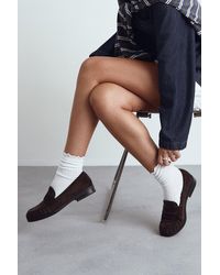 Boohoo - Faux Suede Basic Ruched Loafer - Lyst