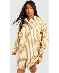 Boohoo - Plus Textured Stripe Boxy Wide Sleeve Shirt Dress - Lyst