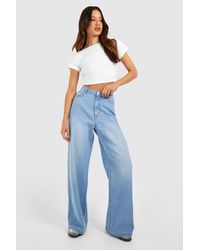 Boohoo - Tall Blue Washed Wide Leg Jeans - Lyst