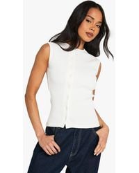 Boohoo - Heavy Rib Button Through Sleevless Top - Lyst