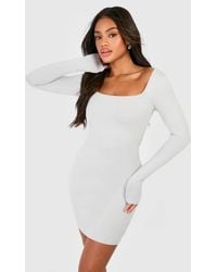 Boohoo - Square Neck Modal Long Sleeve Bodycon Dress - Lyst