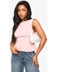 Boohoo - Bengaline Tied Open Back Peplum Top - Lyst
