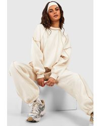 Boohoo Exposed Seam Detail Oversized Sweatshirt in Brown | Lyst