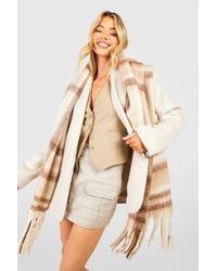 Boohoo - Chunky Stone Checked Fringe Scarf - Lyst