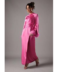 Coast - Flare Sleeve Feather Trim Gown - Lyst