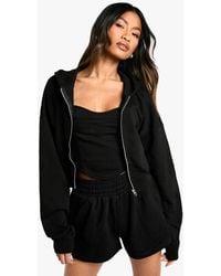 Boohoo - 3 Piece Corset Top Zip Through Hooded Short Tracksuit - Lyst