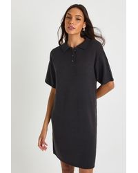 Boohoo - Tall Collared Button Down Oversized Knitted Dress - Lyst