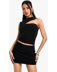 Boohoo - Double Layer Slinky Cut Out Shoulder Top - Lyst