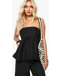 Boohoo - Linen Look Ruched Seam Detail Bandeau - Lyst
