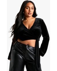 Boohoo - Plus Velvet Wrap Tie Top - Lyst