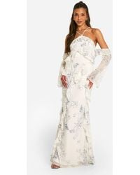 Boohoo - Printed Chiffon Ruffle Bardot Maxi Dress - Lyst