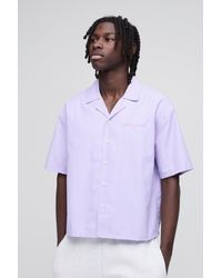 BoohooMAN - Kastiges gestreiftes Oversize Hemd mit Stickerei - Lyst